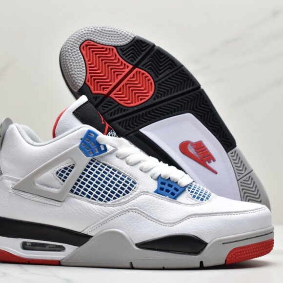 Jordan Air Jordan 4 Retro Red and Blue Mid-cut Retro Casual Sports Basketbal - Picture 1 of 8